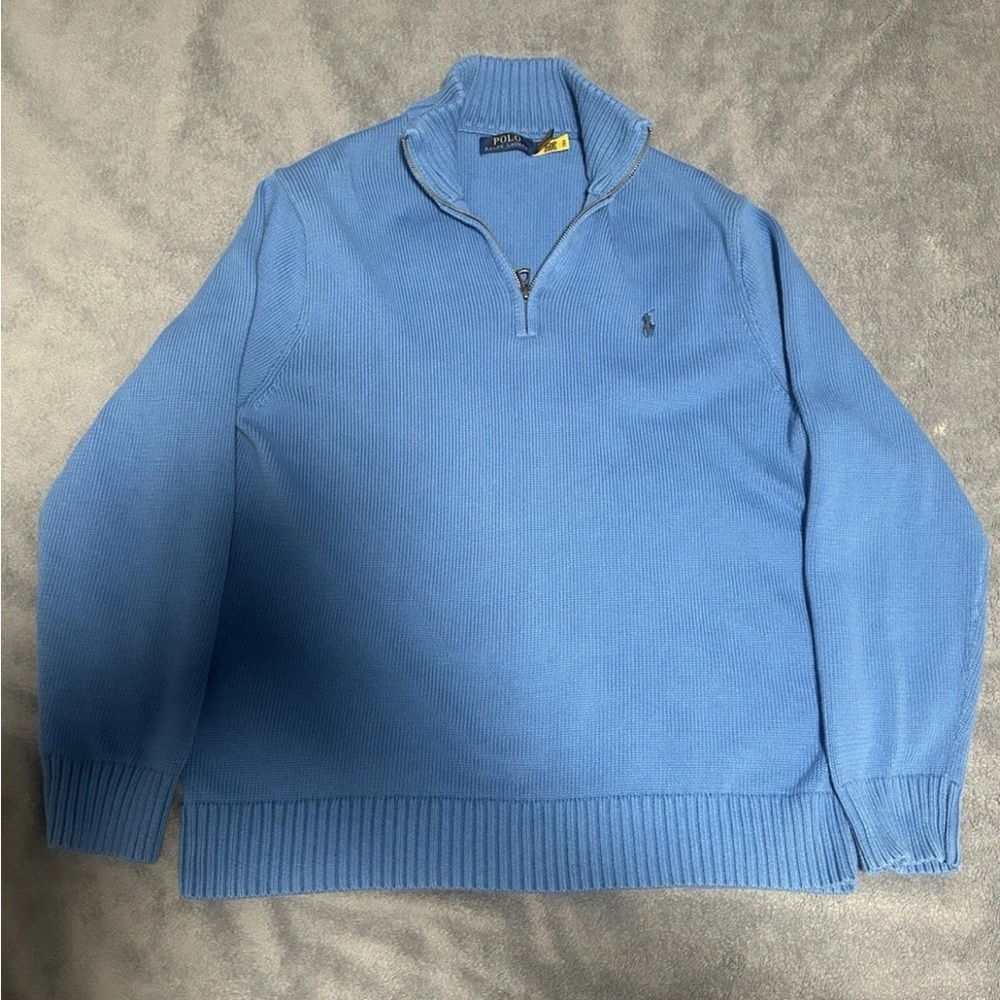 Polo Ralph Lauren Cotton Quarter Zip Sweater Size Xl In Blue